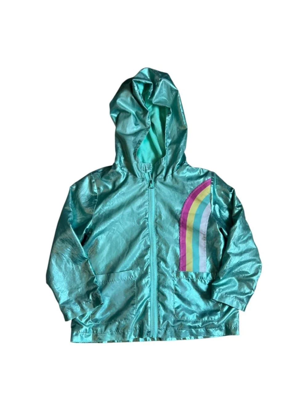 Wonder Nation Metallic Rainbow Hooded Jacket 4T Lightweight Windbreaker